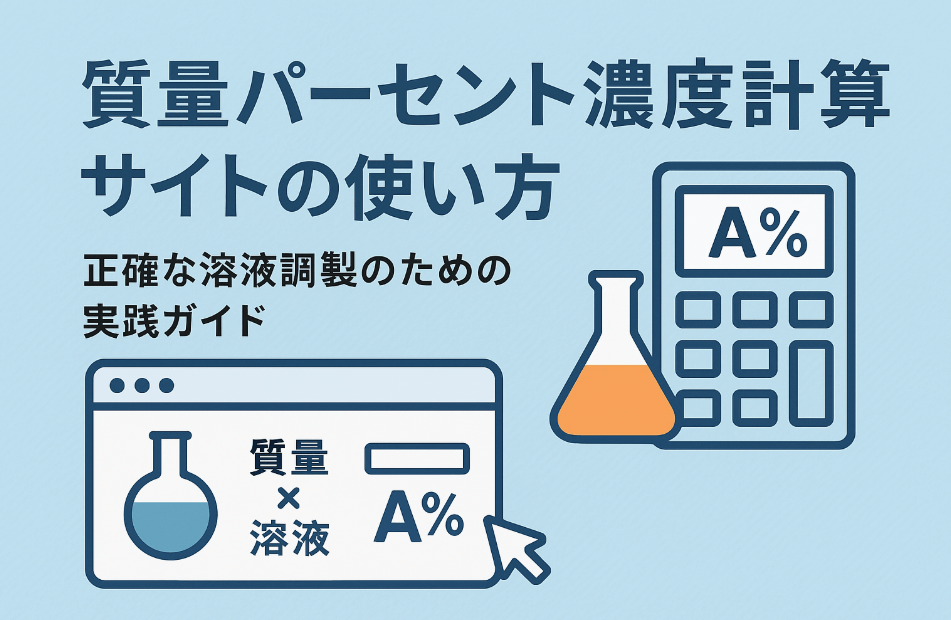 質量パーセント濃度計算サイトの使い方を示すイラスト